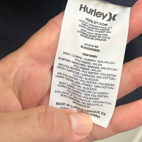 Like New Hurley Men's All-City  Dark Blue Hooded Jacket size M - Picture 12 of 15